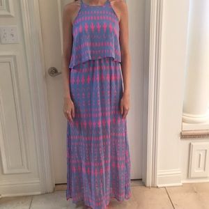 Blue and pink Aztec print maxi dress